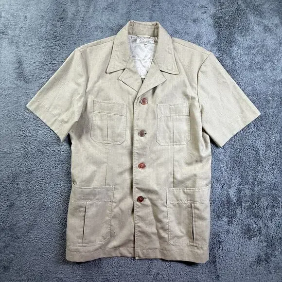 Vintage East Sea Safari Shirt Jacket Mens L Tan Slub Weave 4 Pocket Button Up - Picture 1 of 5